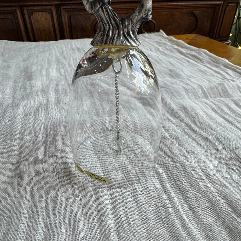 Lead Crystal Bell Silver Tone Bird Flower Branch Handle Vintage‎ Taiwan